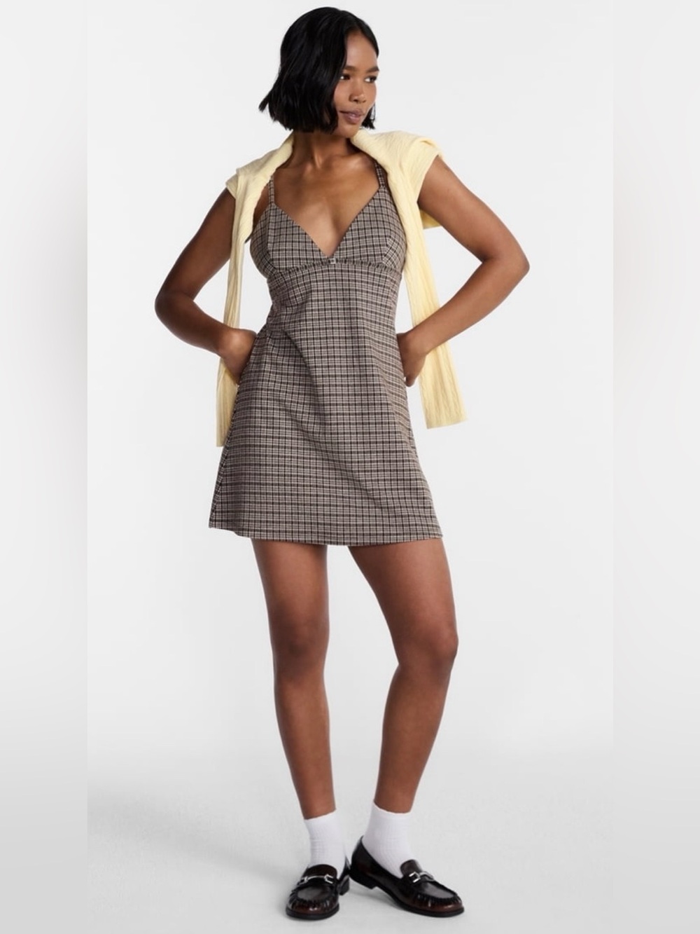 No Boundaries Brown Plaid Bodycon Mini Dress